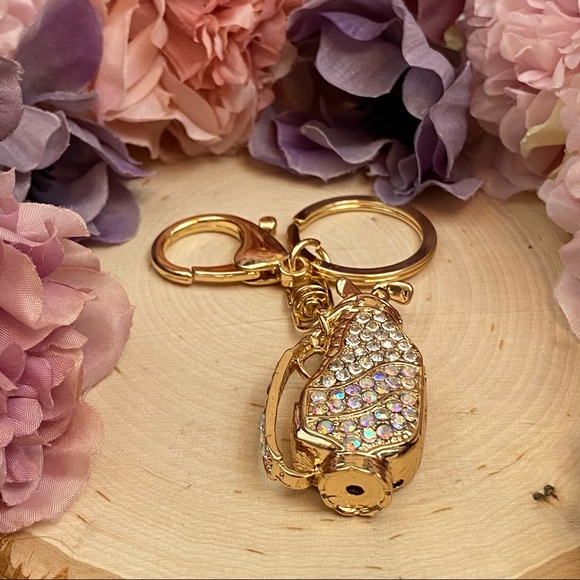 Silver & Iridescent Crystal Golf Bag Keychain Charm - Picture 11 of 16